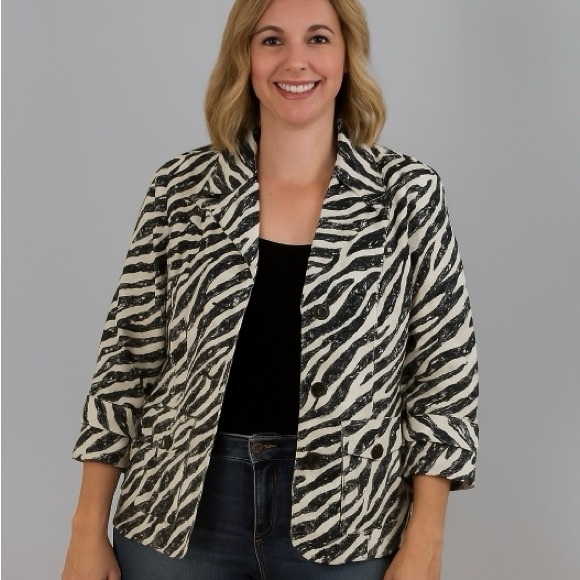 Studio Works Black and White Animal Print Blazer - Picture 1 of 9